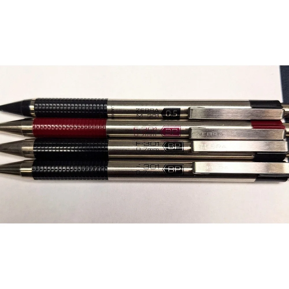 Zebra Stainless Pen Pencil Set F-301 (2) Black (1) Red and (1) M-301 0.5 Pencil